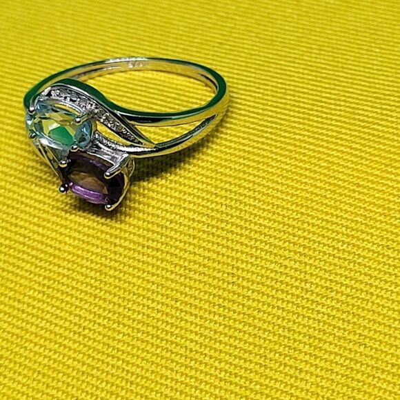 Glamouresq Solid .925 ST. Sil.1.65ctw Topaz Amethyst Diamond Ring Size 8 - Picture 4 of 5